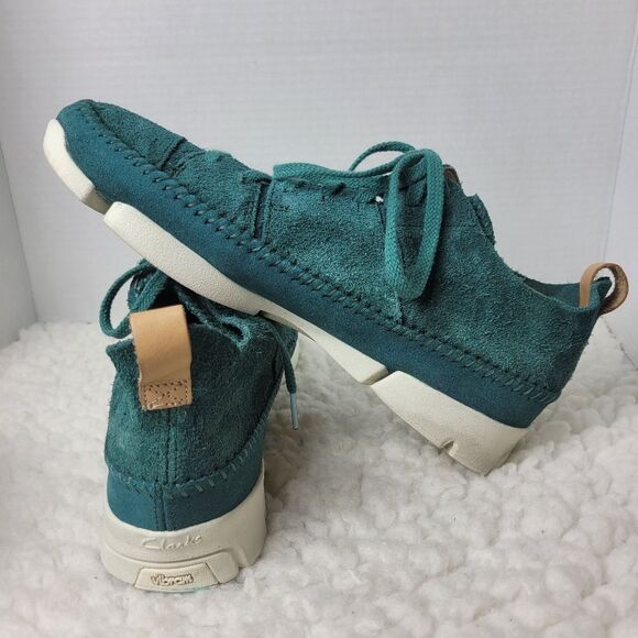 Clarks Trigenic Flex Mens Size 10.5 Teal Green Suede Vibram Soles 26117462 Good - Picture 6 of 11